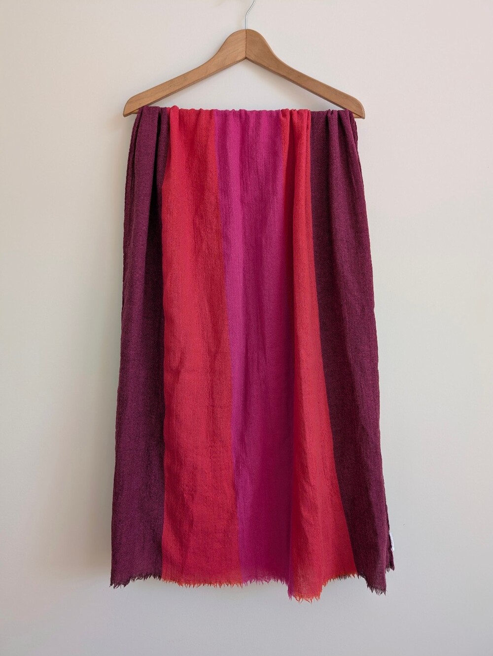 Large Vibrant Woven Scarf Pink Purple Maroon Stripes Wool Feed